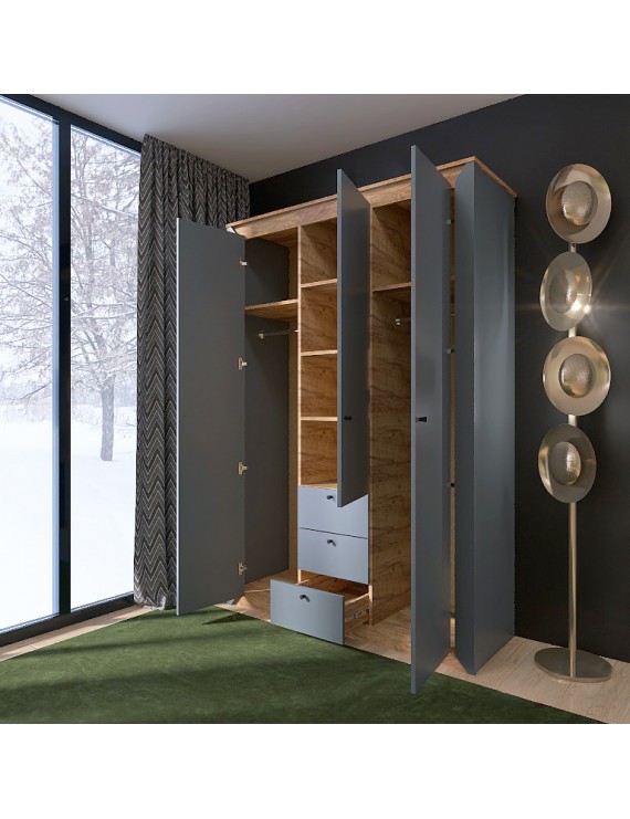 Шафа тридверна Еверест Нордік-1400 Графіт + Дуб крафт золотий (DTM-5538)