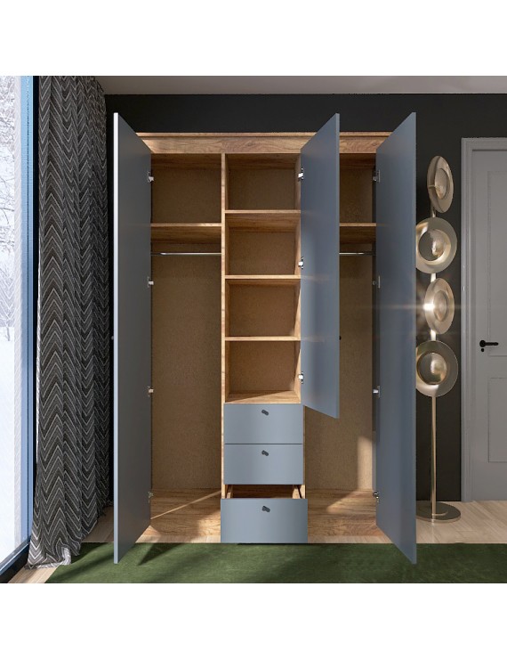 Шафа тридверна Еверест Нордік-1400 Графіт + Дуб крафт золотий (DTM-5538)