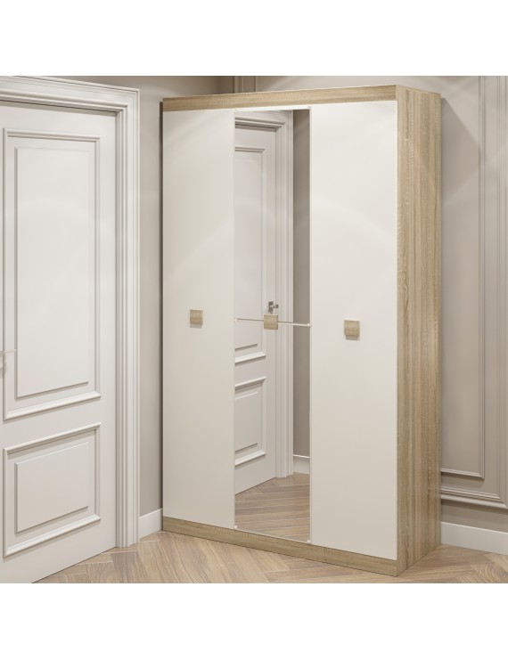 Шафа 3-х дверна Еверест Соната-1200 з дзеркалом дуб сонома + білий (DTM-2636)