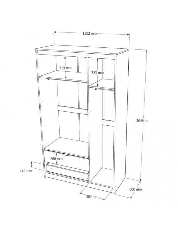 Шафа розпашна для одягу з висувними шухлядами (штанга-штанга) Еверест Сіті-1200 120,2х50х204,6 см Дуб сонома/Графіт (DTM-071097)