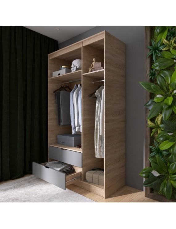 Шафа розпашна для одягу з висувними шухлядами (штанга-штанга) Еверест Сіті-1200 120,2х50х204,6 см Дуб сонома/Графіт (DTM-071097)