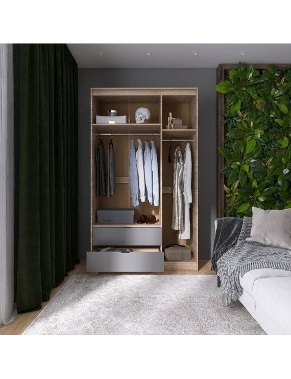 Шафа розпашна для одягу з висувними шухлядами (штанга-штанга) Еверест Сіті-1200 120,2х50х204,6 см Дуб сонома/Графіт (DTM-071097)