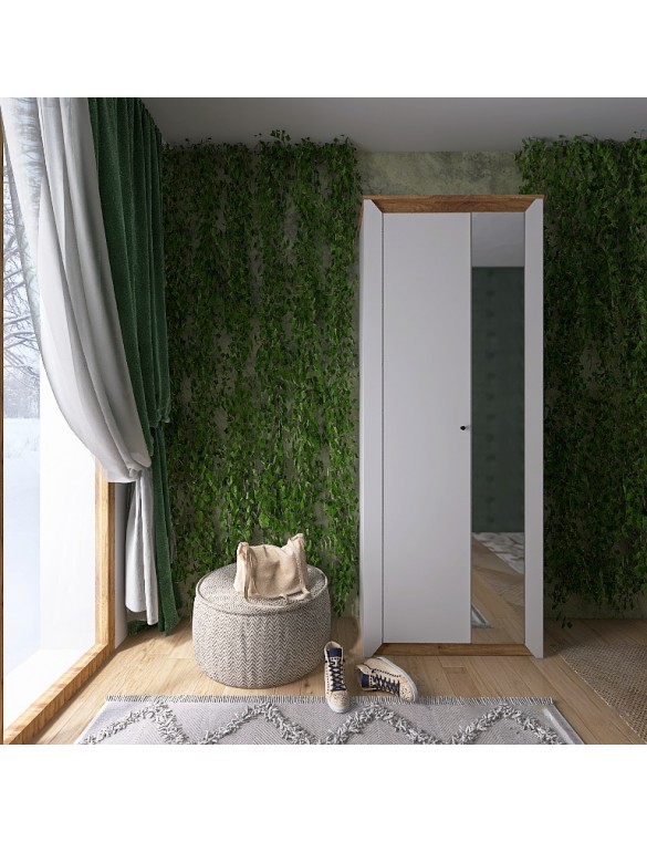 Шафа-пенал із дзеркалом Еверест Нордік-800 Білий + Дуб крафт золотий (DTM-5539)