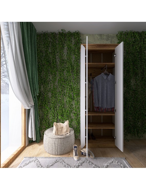 Шафа-пенал із дзеркалом Еверест Нордік-800 Білий + Дуб крафт золотий (DTM-5539)