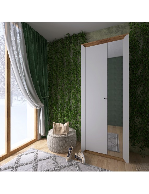 Шафа-пенал із дзеркалом Еверест Нордік-800 Білий + Дуб крафт золотий (DTM-5539)