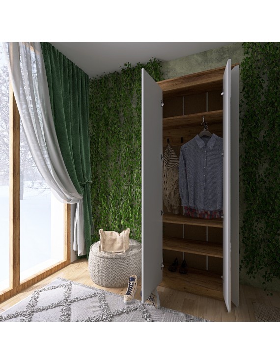 Шафа-пенал із дзеркалом Еверест Нордік-800 Білий + Дуб крафт золотий (DTM-5539)