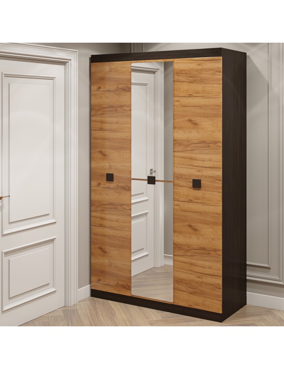 Шафа 3-х дверна Еверест Соната-1200 з дзеркалом венге темний + дуб крафт золотий (DTM-2637)