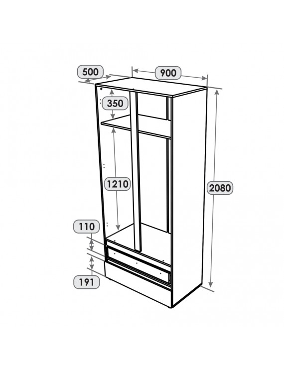 Шафа дводверна Еверест ШЛ-2 Лайт Дуб Крафт білий (DTM-071084)