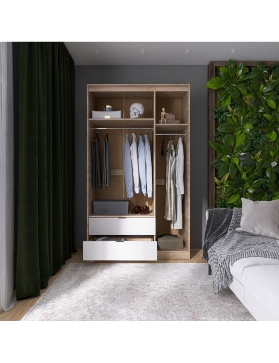 Шафа розпашна для одягу з висувними шухлядами (штанга-штанга) Еверест Сіті-1200 120,2х50х204,6 см Дуб сонома/Білий (DTM-071098)