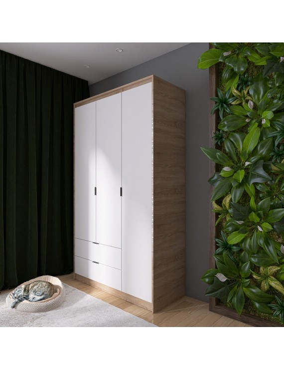 Шафа розпашна для одягу з висувними шухлядами (штанга-штанга) Еверест Сіті-1200 120,2х50х204,6 см Дуб сонома/Білий (DTM-071098)