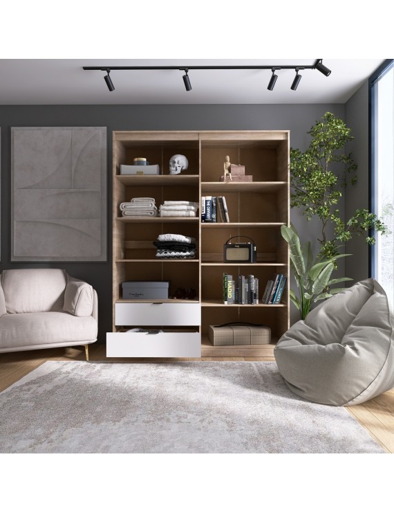 Шафа розпашна для одягу з висувними шухлядами (полиці- полиці) Еверест Сіті-1600 160,2х50х204,6 см Дуб сонома/Білий (DTM-071122)