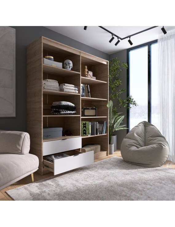 Шафа розпашна для одягу з висувними шухлядами (полиці- полиці) Еверест Сіті-1600 160,2х50х204,6 см Дуб сонома/Білий (DTM-071122)