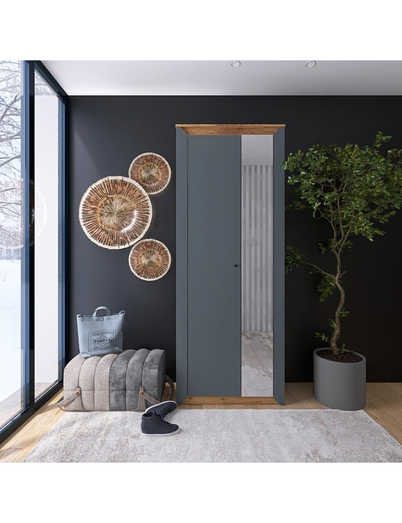 Шафа-пенал із дзеркалом Еверест Нордік-800 Графіт + Дуб крафт золотий (DTM-5540)