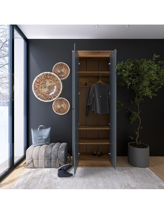 Шафа-пенал із дзеркалом Еверест Нордік-800 Графіт + Дуб крафт золотий (DTM-5540)