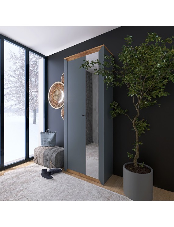 Шафа-пенал із дзеркалом Еверест Нордік-800 Графіт + Дуб крафт золотий (DTM-5540)