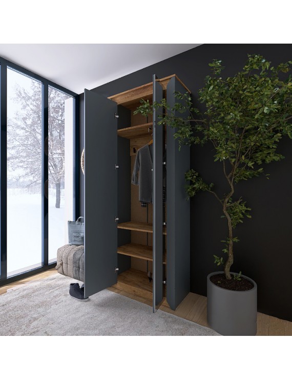 Шафа-пенал із дзеркалом Еверест Нордік-800 Графіт + Дуб крафт золотий (DTM-5540)