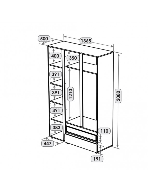 Шафа тридверна Еверест ШЛ-3 Лайт Дуб Крафт білий (DTM-071085)