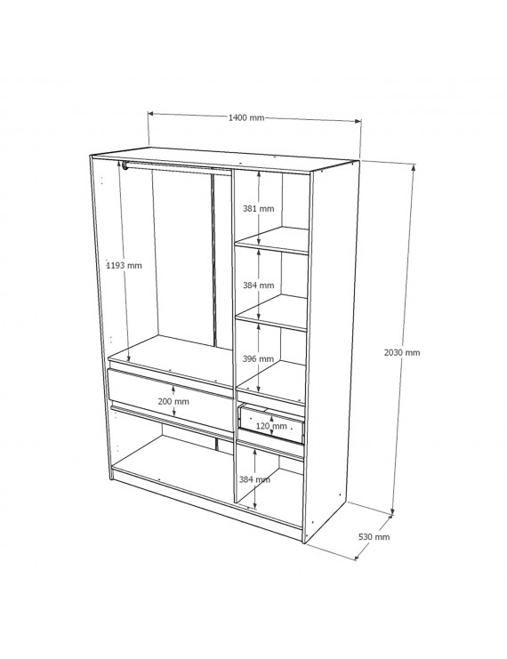 Шафа розпашна для одягу з висувними шухлядами (полиці - штанга) Эверест Стайл-1400 140х53х203 см Кашемір/Канелла (DTM-073576)