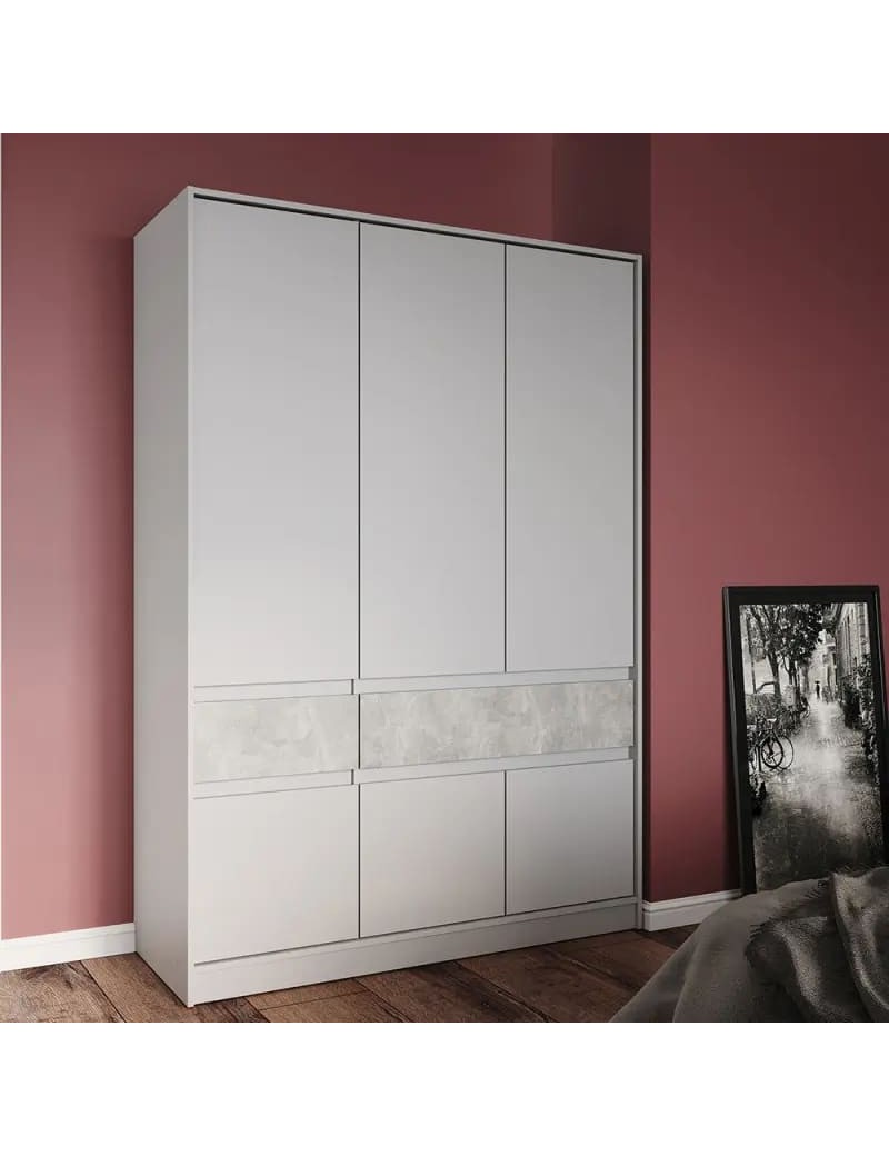 Шафа розпашна для одягу з висувними шухлядами (полиці - штанга) Эверест Стайл-1400 140х53х203 см Кашемір/Бетон (DTM-071164)