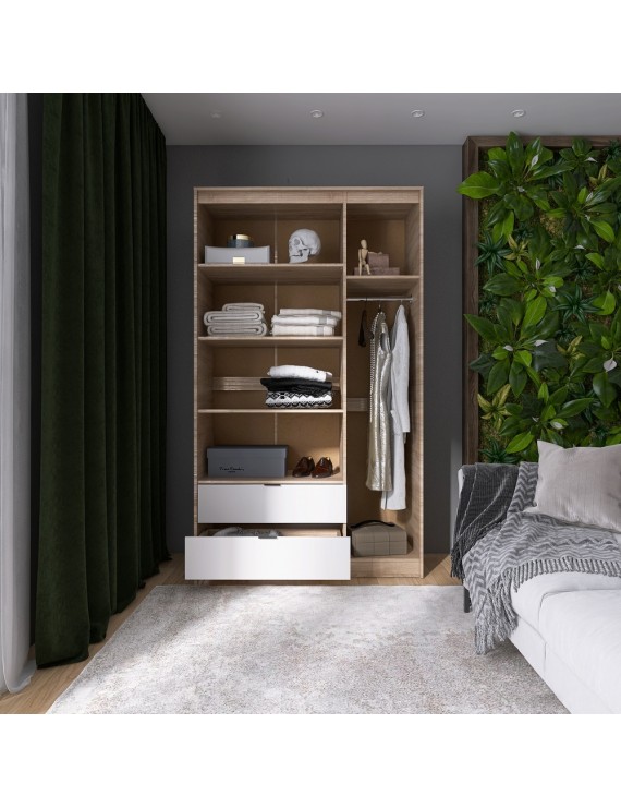 Шафа розпашна для одягу з висувними шухлядами (полиці - штанга) Еверест Сіті-1200 120,2х50х204,6 см Дуб сонома/Білий (DTM-071124)