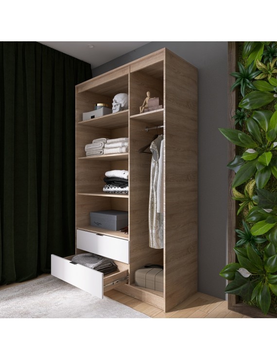 Шафа розпашна для одягу з висувними шухлядами (полиці - штанга) Еверест Сіті-1200 120,2х50х204,6 см Дуб сонома/Білий (DTM-071124)