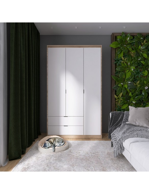 Шафа розпашна для одягу з висувними шухлядами (полиці - штанга) Еверест Сіті-1200 120,2х50х204,6 см Дуб сонома/Білий (DTM-071124)