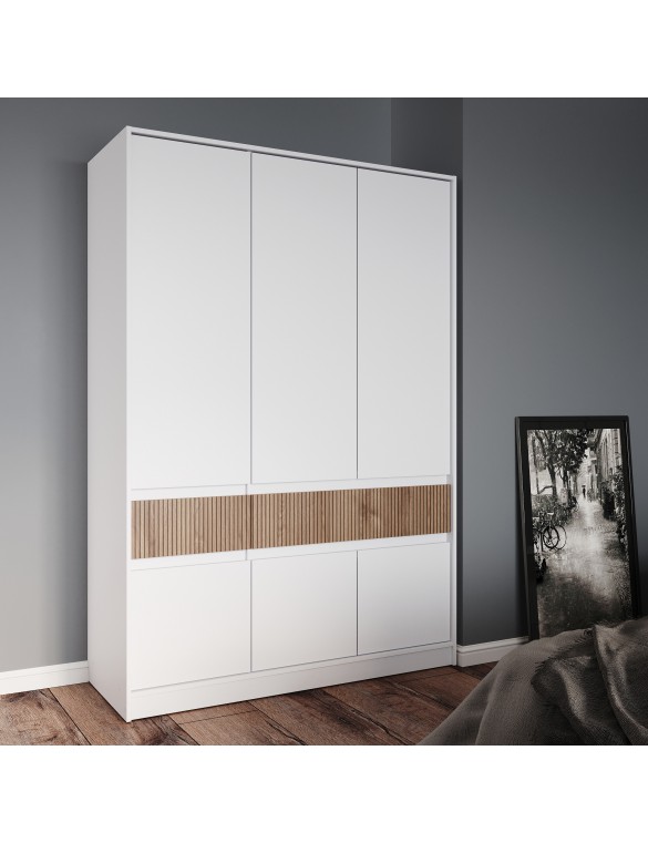 Шафа розпашна для одягу з висувними шухлядами (полиці - штанга) Эверест Стайл-1400 140х53х203 см Німфея Альба (білий)/Канелла (DTM-073577)