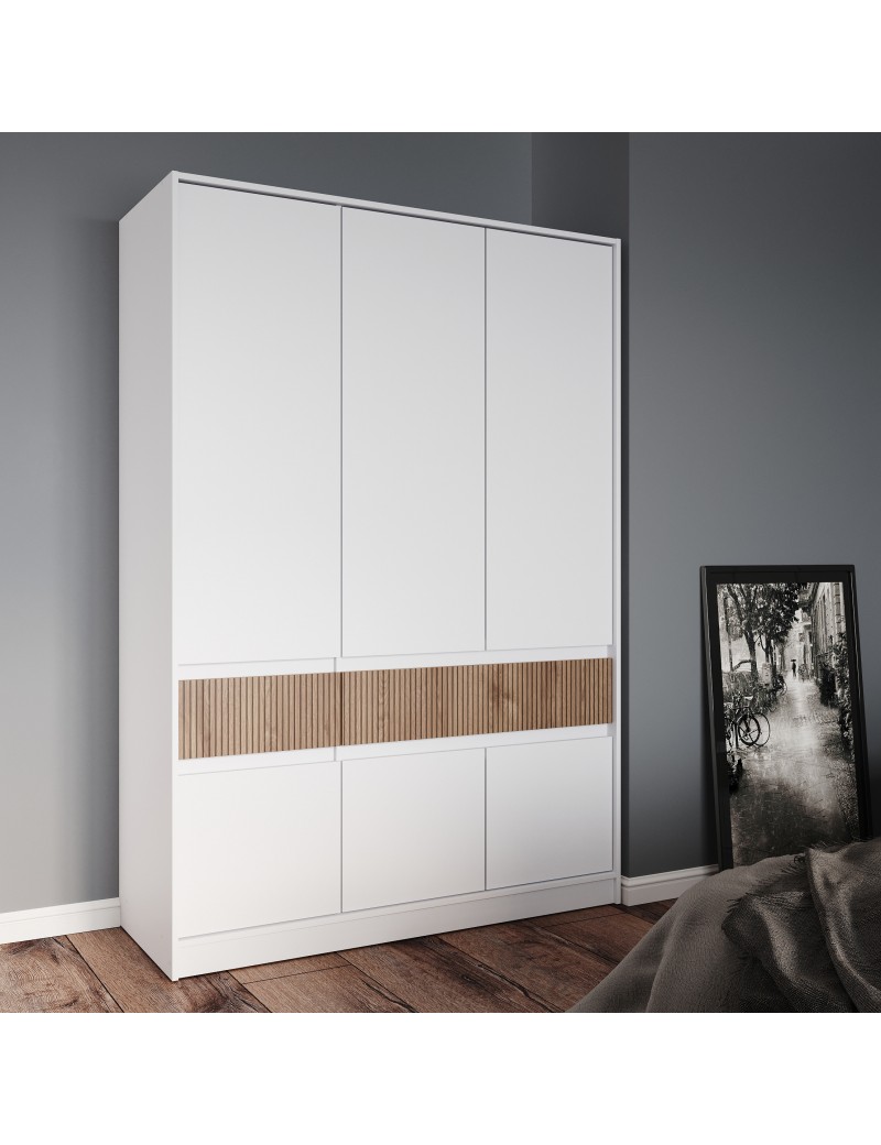 Шафа розпашна для одягу з висувними шухлядами (полиці - штанга) Эверест Стайл-1400 140х53х203 см Німфея Альба (білий)/Канелла (DTM-073577)