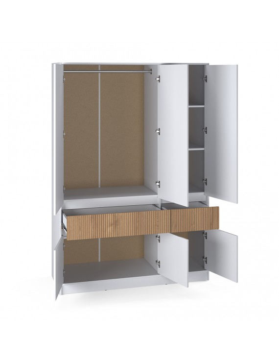 Шафа розпашна для одягу з висувними шухлядами (полиці - штанга) Эверест Стайл-1400 140х53х203 см Німфея Альба (білий)/Канелла (DTM-073577)