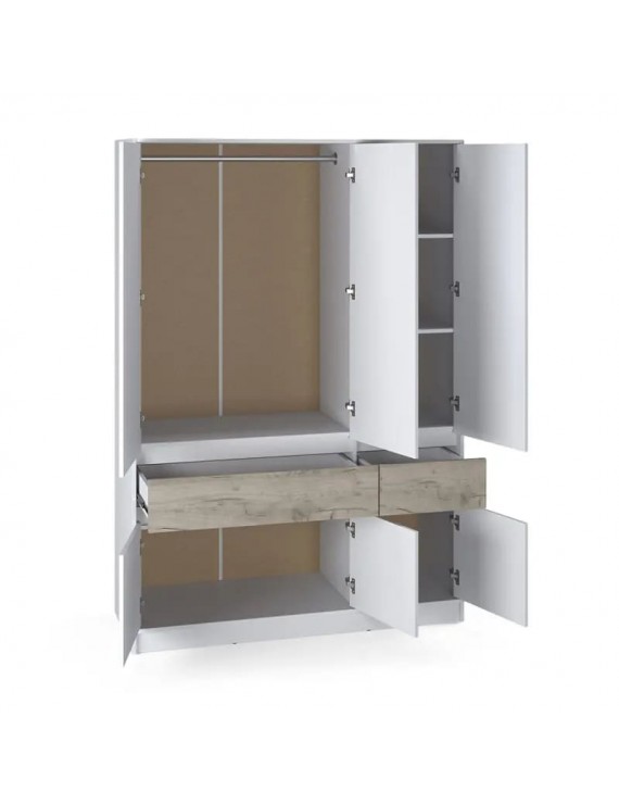 Шафа розпашна для одягу з висувними шухлядами (полиці - штанга) Эверест Стайл-1400 140х53х203 см Німфея Альба (білий)/Дуб крафт сірий (DTM-071163) (DTM-071163)