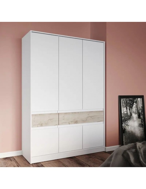 Шафа розпашна для одягу з висувними шухлядами (полиці - штанга) Эверест Стайл-1400 140х53х203 см Німфея Альба (білий)/Дуб крафт сірий (DTM-071163) (DTM-071163)