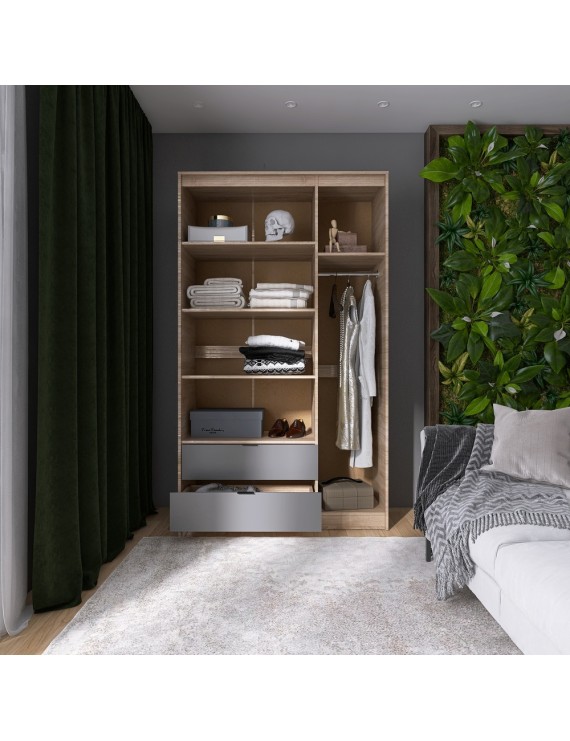 Шафа розпашна для одягу з висувними шухлядами (полиці - штанга) Еверест Сіті-1200 120,2х50х204,6 см Дуб сонома/Графіт (DTM-071125)