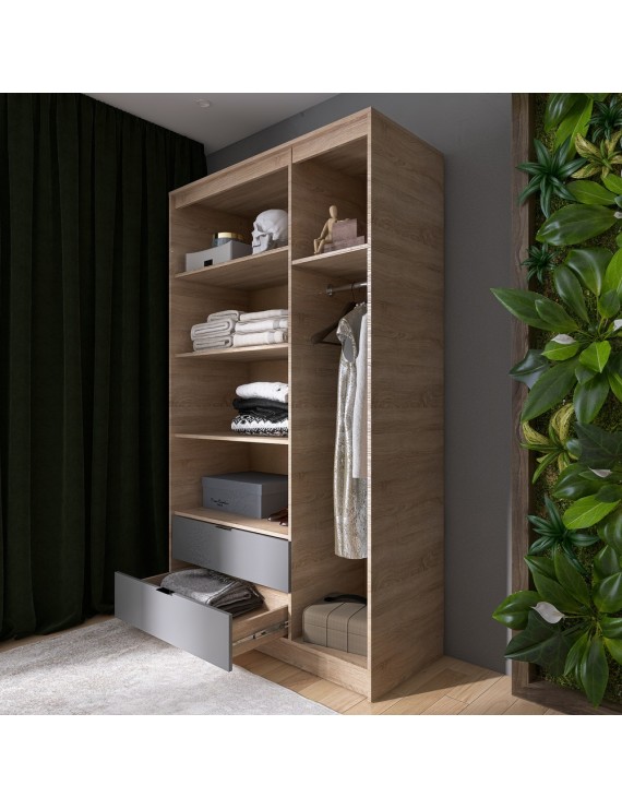Шафа розпашна для одягу з висувними шухлядами (полиці - штанга) Еверест Сіті-1200 120,2х50х204,6 см Дуб сонома/Графіт (DTM-071125)