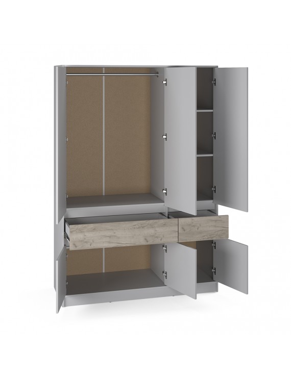 Шафа розпашна для одягу з висувними шухлядами (полиці - штанга) Эверест Стайл-1400 140х53х203 см Кашемір/Дуб крафт сірий (DTM-071162)