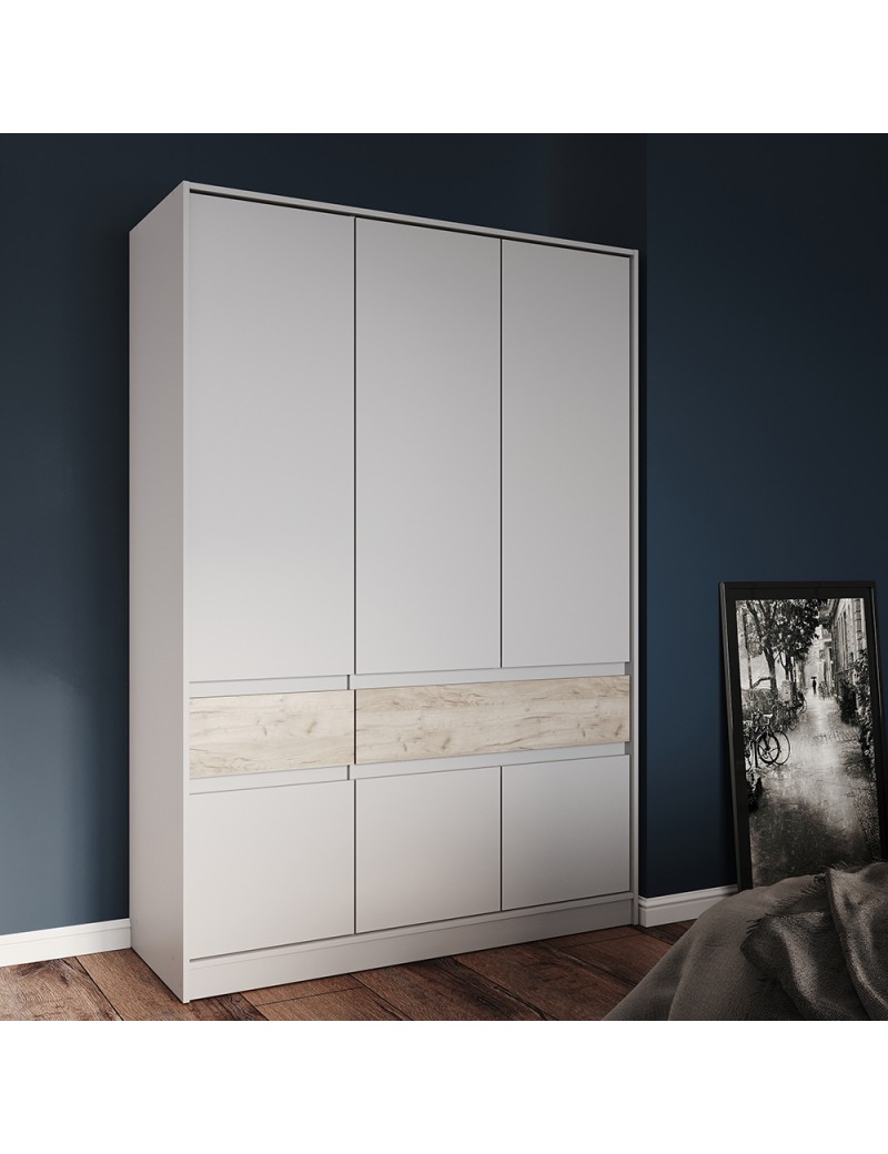 Шафа розпашна для одягу з висувними шухлядами (полиці - штанга) Эверест Стайл-1400 140х53х203 см Кашемір/Дуб крафт сірий (DTM-071162)