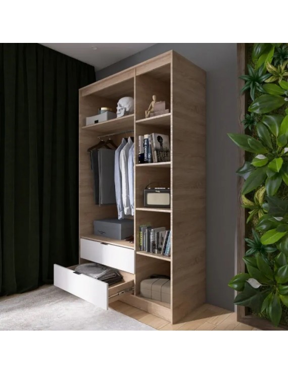 Шафа розпашна для одягу з висувними шухлядами (штанга - полиці) Еверест Сіті-1200 120,2х50х204,6 см Дуб сонома/Білий (DTM-071126)