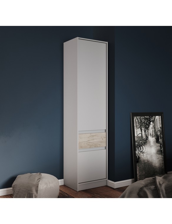 Шафа-пенал закрита з полицями та шухлядою Еверест Стайл-500 50х39х203 см Кашемір/Дуб крафт сірий (DTM-071153)