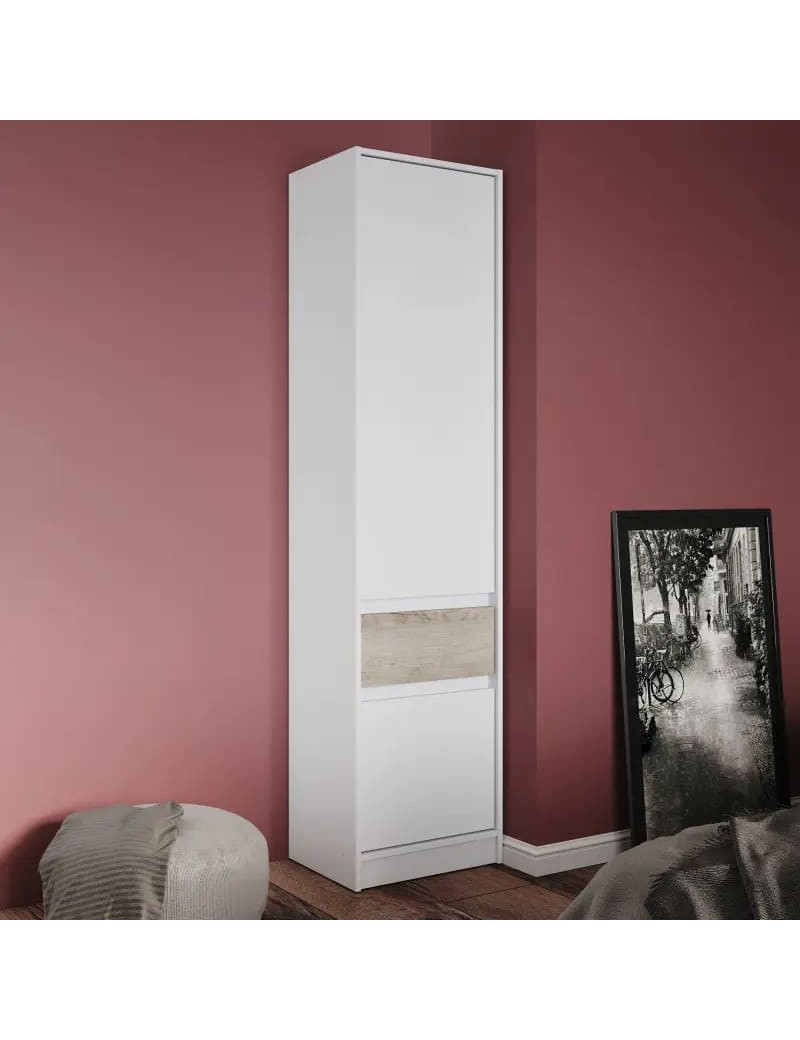 Шафа-пенал закрита з полицями та шухлядою Еверест Стайл-500 50х39х203 см Німфея Альба (білий)/Дуб крафт сірий (DTM-071165)