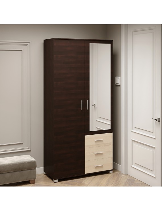 Шафа пряма з дзеркалом та ящиками Еверест Бриз ШП-4 венге + дуб молочний (DTM-2479)
