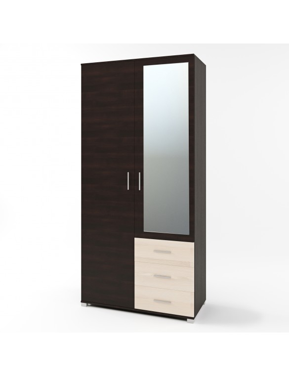 Шафа пряма з дзеркалом та ящиками Еверест Бриз ШП-4 венге + дуб молочний (DTM-2479)