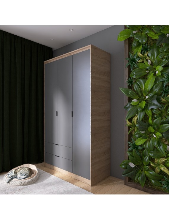 Шафа розпашна для одягу з висувними шухлядами (штанга - полиці) Еверест Сіті-1200 120,2х50х204,6 см Дуб сонома/Графіт (DTM-071127)