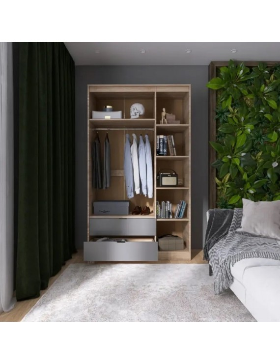 Шафа розпашна для одягу з висувними шухлядами (штанга - полиці) Еверест Сіті-1200 120,2х50х204,6 см Дуб сонома/Графіт (DTM-071127)