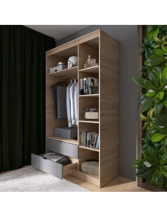 Шафа розпашна для одягу з висувними шухлядами (штанга - полиці) Еверест Сіті-1200 120,2х50х204,6 см Дуб сонома/Графіт (DTM-071127)