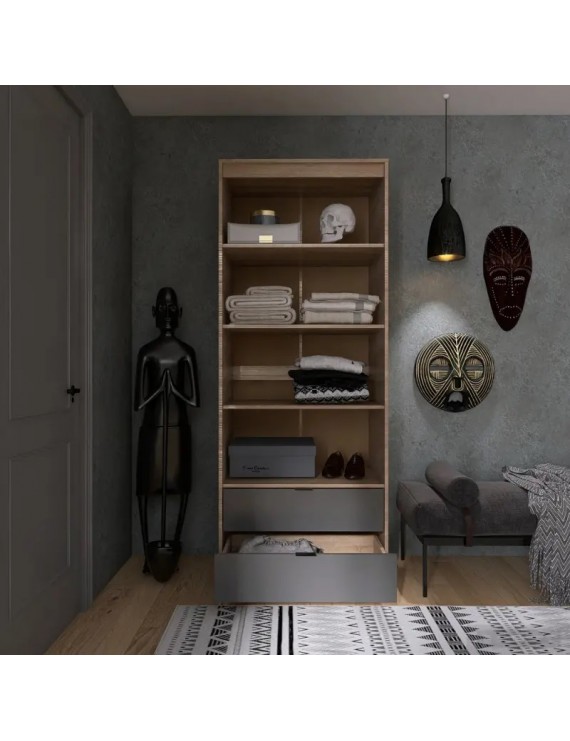 Шафа для одягу з 2 полицями над висувними шухлядами Еверест Сіті-800 80,2х50х204,6 см Дуб сонома/Графіт (DTM-071140)