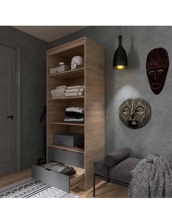 Шафа для одягу з 2 полицями над висувними шухлядами Еверест Сіті-800 80,2х50х204,6 см Дуб сонома/Графіт (DTM-071140)