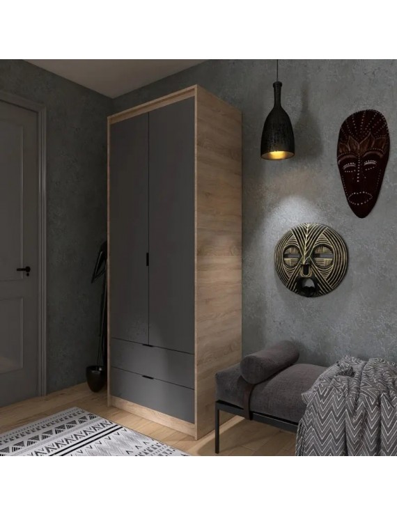 Шафа для одягу з 2 полицями над висувними шухлядами Еверест Сіті-800 80,2х50х204,6 см Дуб сонома/Графіт (DTM-071140)