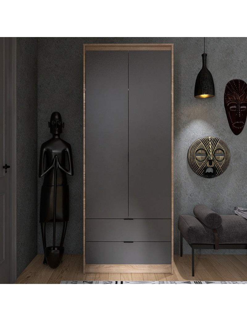 Шафа для одягу з 2 полицями над висувними шухлядами Еверест Сіті-800 80,2х50х204,6 см Дуб сонома/Графіт (DTM-071140)