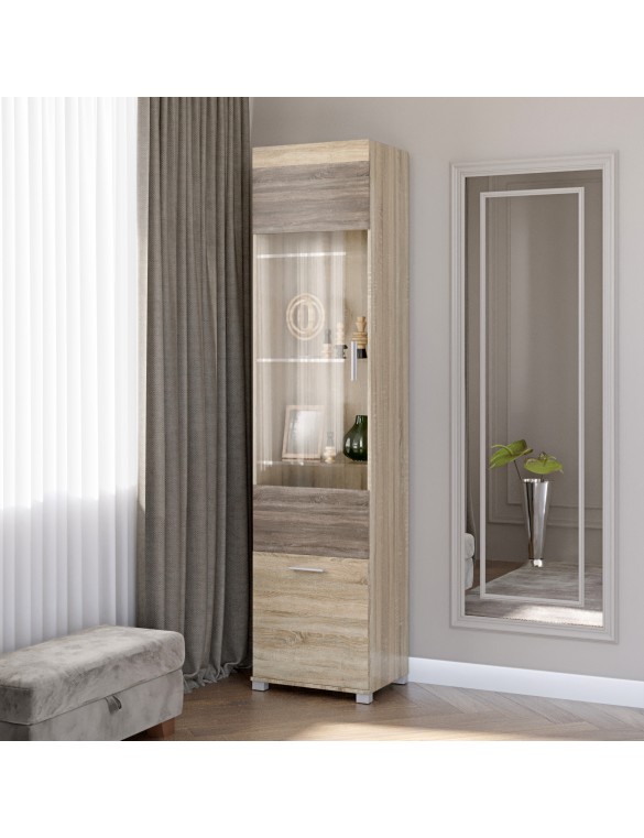 Шафа-пенал вітрина Еверест Британія-19 сонома + трюфель (DTM-2266)