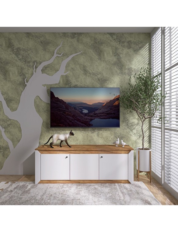 Тумба під телевізор Еверест Нордік ТВ-1500 Білий + Дуб крафт золотий (DTM-5541)