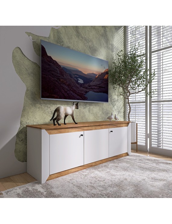 Тумба під телевізор Еверест Нордік ТВ-1500 Білий + Дуб крафт золотий (DTM-5541)